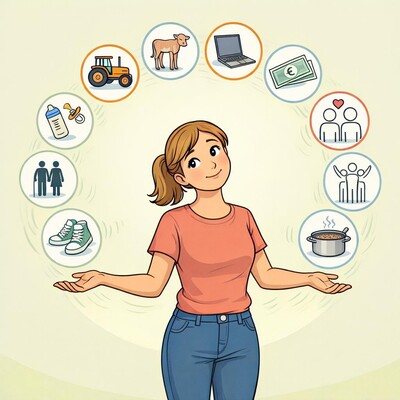 - © KI-generiert mit MS Copilot Frauen in der Landwirtschaft jonglieren täglich Vieles