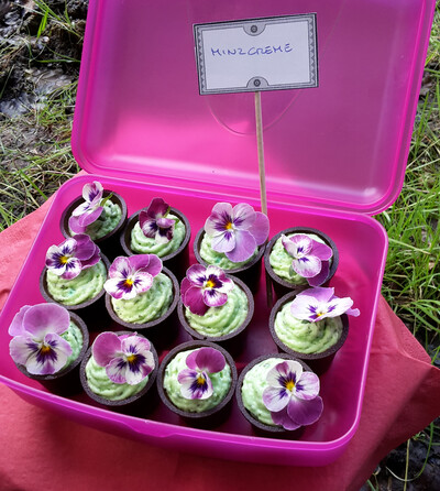 Minzcreme mit Hornveilchen - nicht nur ein optischer Genuss - © Christiane Rehkamp Minzcreme mit Hornveilchen - nicht nur ein optischer Genuss