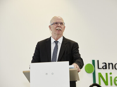 Kammerpr&auml;sident Gerhard Schwetje w&auml;hrend des Festakts zum 125-j&auml;hrigen Bestehen der Landwirtschaftskammer Niedersachsen am 21.05.2024 in Hannover-Ahlem.