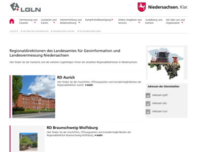 Screenshot Homepage LGLN Niedersachsen - © Andrea Meyer Screenshot Homepage LGLN Niedersachsen
