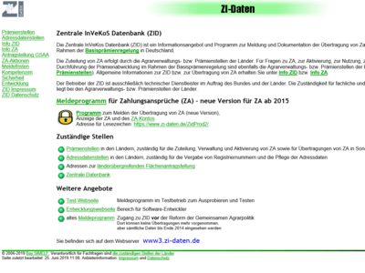 Screenshot Homepage ZI-Daten - © Andrea Meyer Screenshot Homepage ZI-Daten