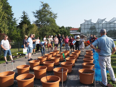 Melanie Lüdtke erläutert einen Substrat - Sackungsversuch - © Ira Nordmeyer Melanie Lüdtke erläutert einen Substrat - Sackungsversuch