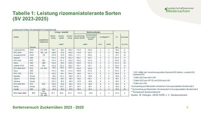 Ergebnis Sortenversuche Zuckerr&uuml;ben 2023 bis 2025