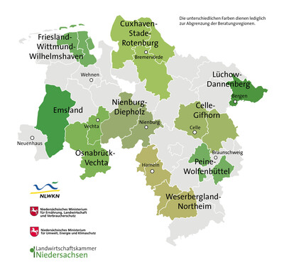 Beratung zum Biotop- und Artenschutz: Die Beratungsregionen in Niedersachsen