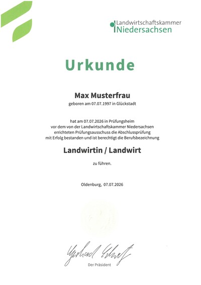 Urkunde Landwirt