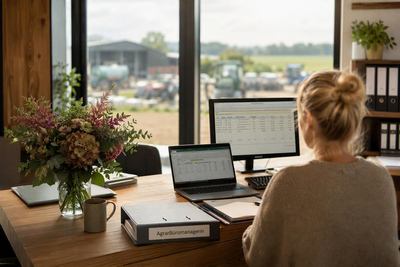 Im Agrarbüro laufen organisatorische, rechtliche und betriebswirtschaftliche Aufgaben zusammen. Für einen Überblick braucht es Fachwissen, Struktur und ein gutes Netzwerk. - © KI-generiert mit MS Copilot AgrarBüro