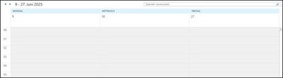 Beispiel: Wenn die Tage 9.6.25, 18.6.25 und 27.6.25 ausgewählt sind, zeigt Outlook diese nebeneinander an. - © Anne Dirking Kalenderansicht Outlook