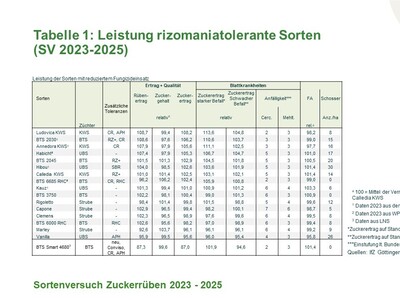 Ergebnis Sortenversuche Zuckerr&uuml;ben 2023 bis 2025
