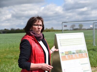 Dr. Dagmar Matuschek, bei der Landwirtschaftskammer Niedersachsen stellvertretende Leiterin des Fachbereichs Versuchswesen Pflanze, erläuterte den Anwesenden Aufbau und Umsetzung des Feldversuchs.