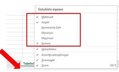 Excel: Statusleiste erweitern - © Anne Dirking Excel: Statusleiste erweitern