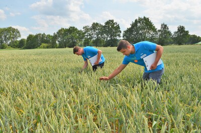 Platz 3 in der Kategorie Landwirtschaft II: Joss Legtenborg (r.) und Jannik Richter während des Finales des Berufswettbewerbs der deutschen Landjugend am 21.06.2023 nahe des Landwirtschaftlichen Bildungszentrums in Echem.