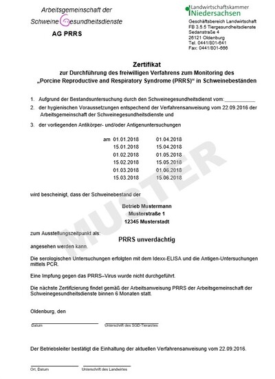 PRRS-Zertifikat Bescheinigung - © Nicole Nagel PRRS-Zertifikat Bescheinigung